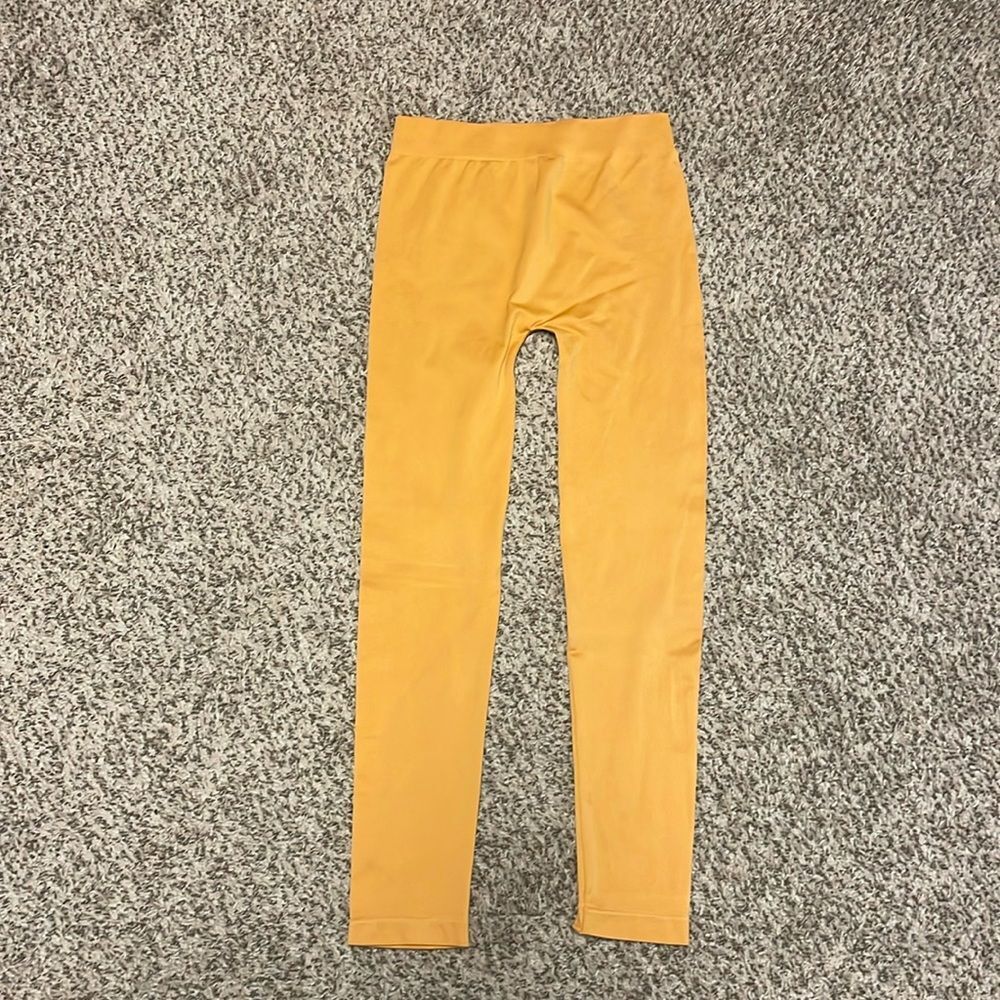 NWT Zenana Women Large Leggings High Waisted Full Length Mustard Yellow Gold